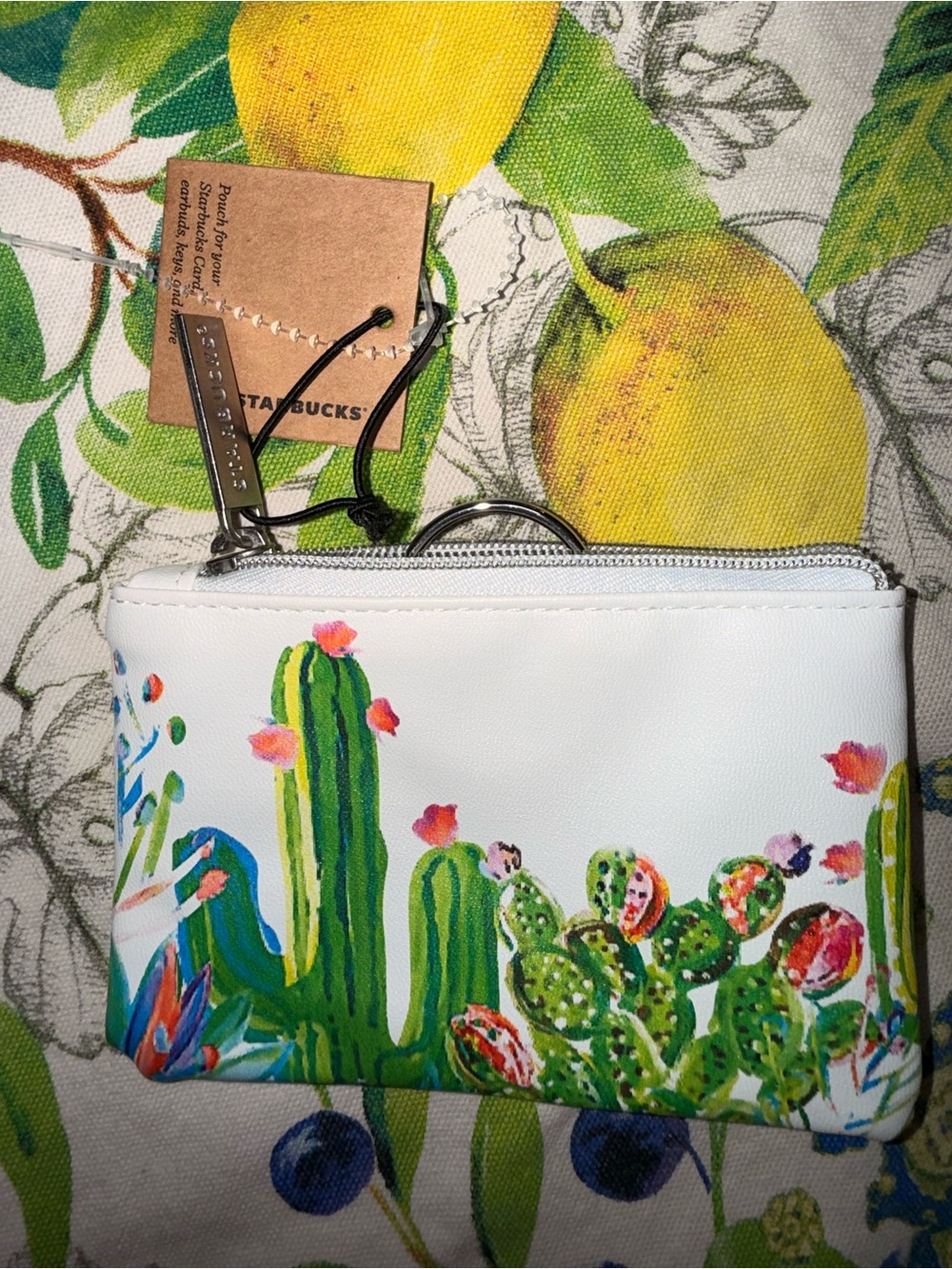 Starbucks Arizona Cactus Zip Pouch - White with Green and Pink Accents - Picture 3 of 4